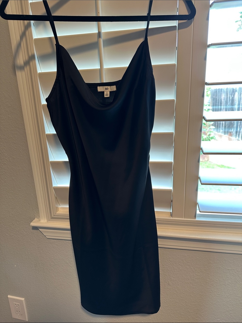 bp Black Satin-Feel drop neck Spaghetti Strap Mini Dress